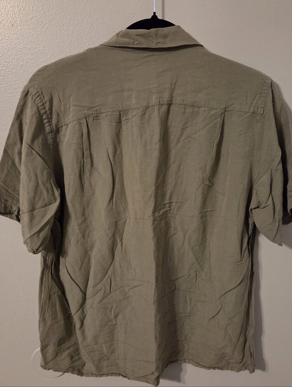 Portuguese Flannel Men's Dogtown Collar Camp Olive Green Linen Blend Shirt Sz S - Picture 2 of 7